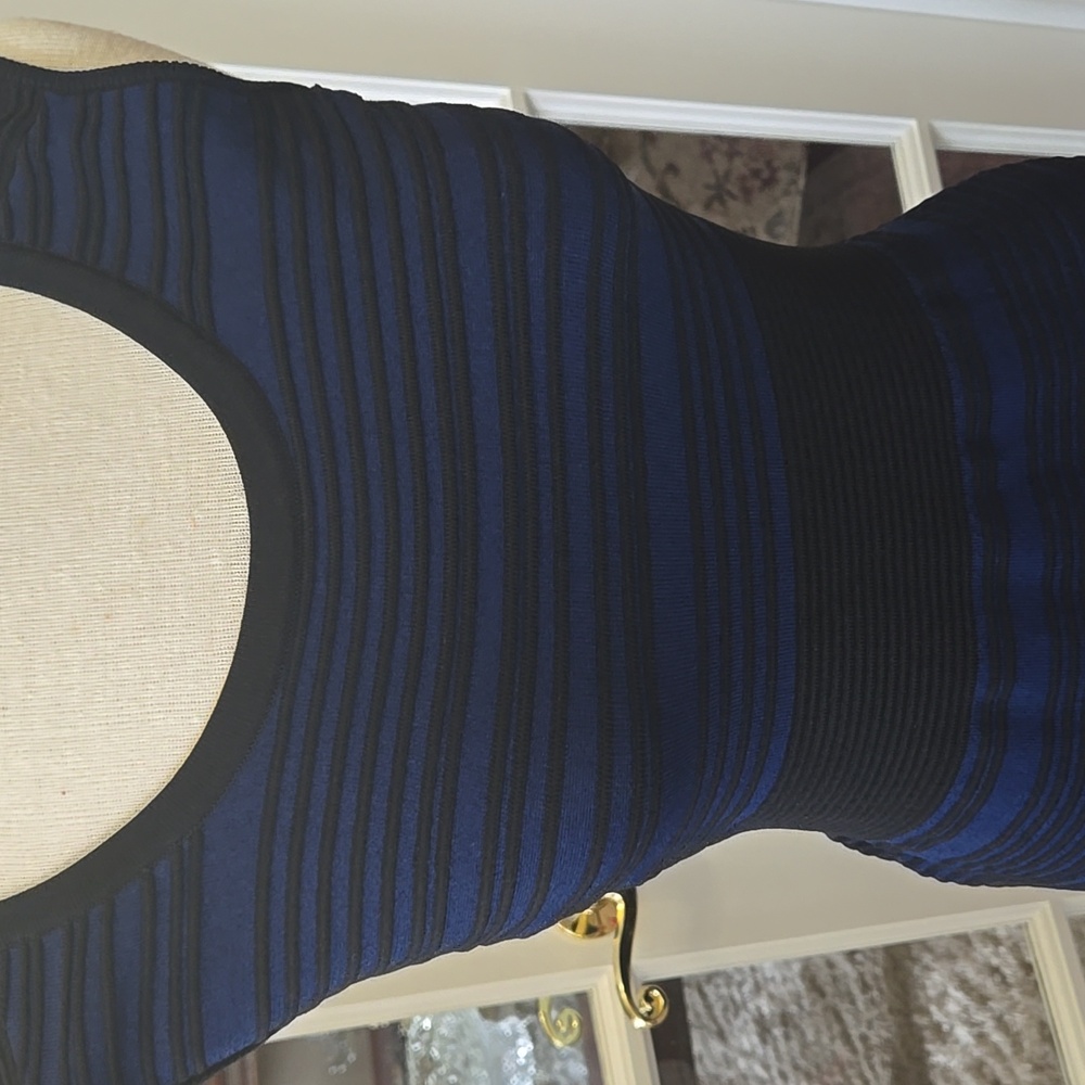 Julia Jordan Blue Black Ribbed Ruffled Sheath Dress Stretch Sleeveless sz XS EUC - Picture 2 of 7